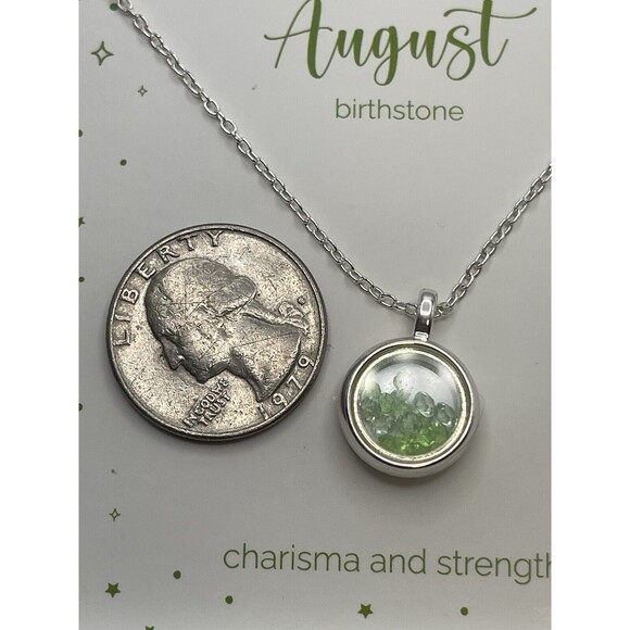 August Birthstone Peridot & Clear Loose Crystal In Round Pendant Necklace New - Picture 6 of 7